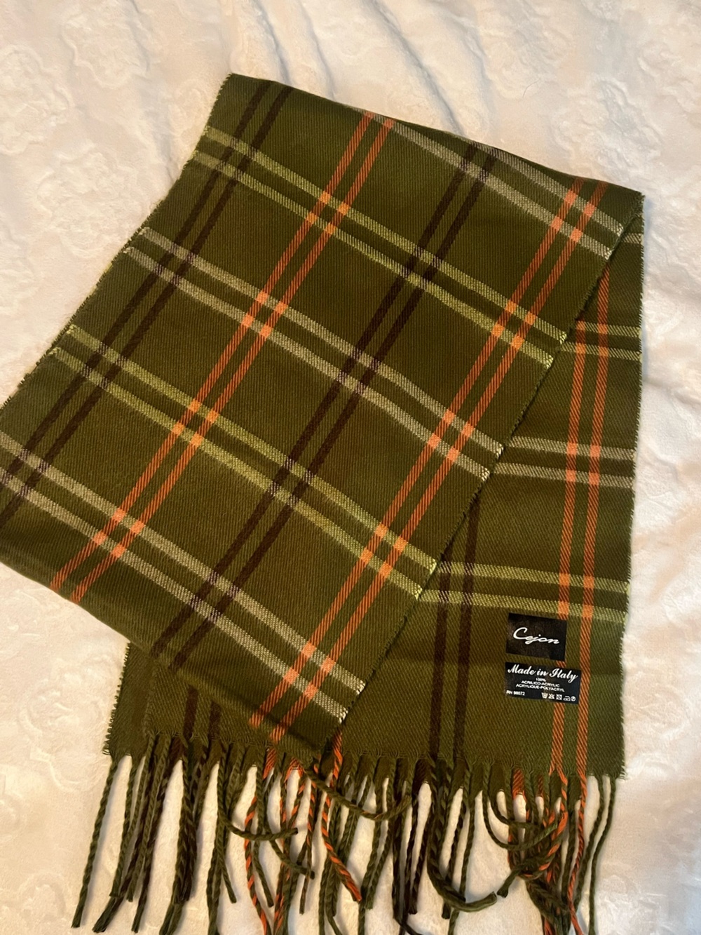 Cejon Olive Green Plaid Wool Scarf